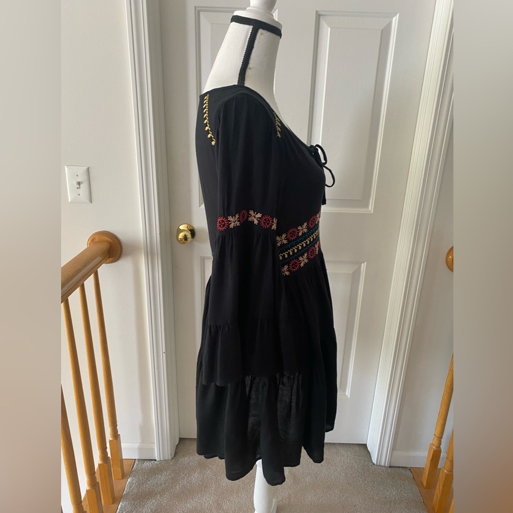 American Eagle Black Embroidered Boho Dress - Picture 5 of 16